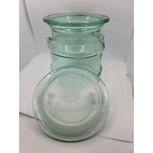 L E Smith Glass Milk Can Shaped Green Apothecary Cookie Jar Canister 7.5 " - Picture 5 of 7